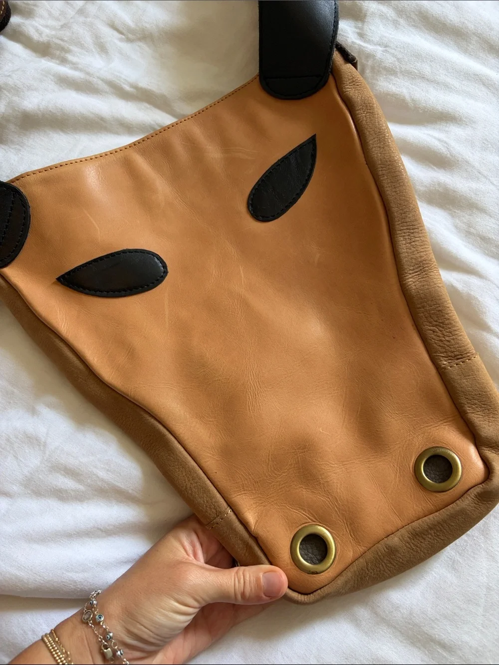 Tan and Black Leather Messenger Bag with Adjustable Strap from Argentina